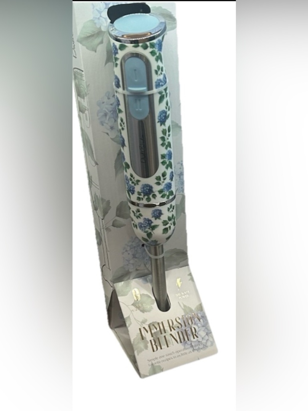 Dwell Studio Immersion Blender 500W 2-Speed blue hydrangea Floral Hand Blender